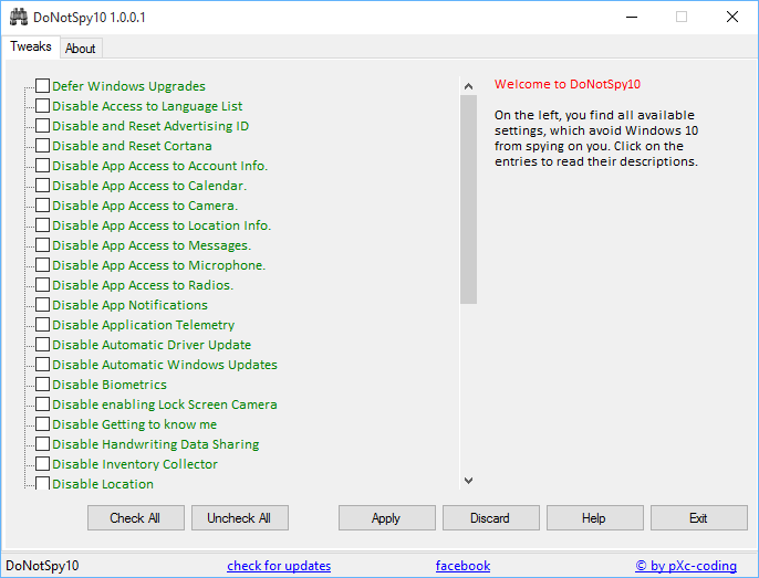 DoNotSpy10 - Настраиваем параметры конфиденциальности в Windows 10