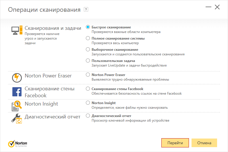 Обзор Norton Security Deluxe: Варианты сканирований