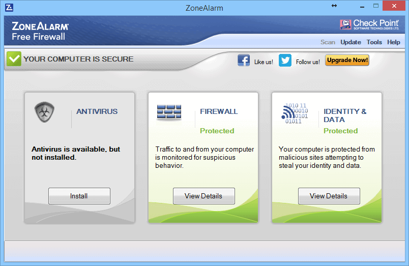 Обзор ZoneAlarm Free Firewall 2016: Главное окно