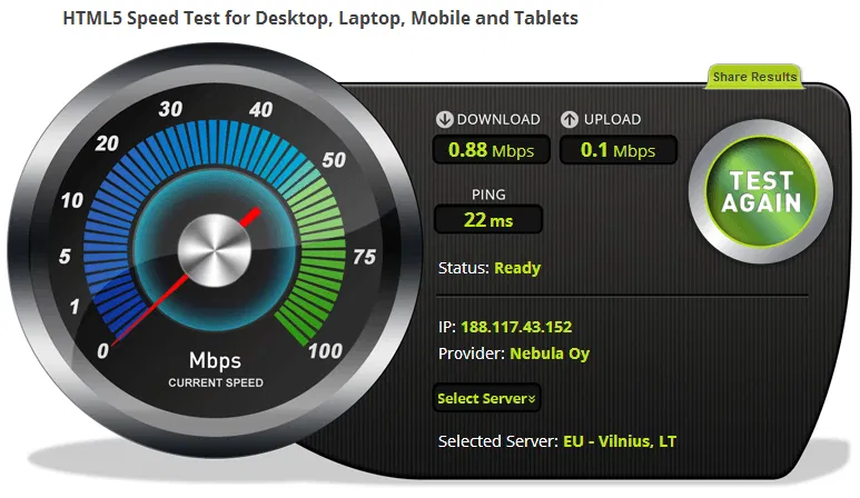 Как и многие другие подобные сервисы, Bandwidth Place предлагает узнать параметры соединения за один клик