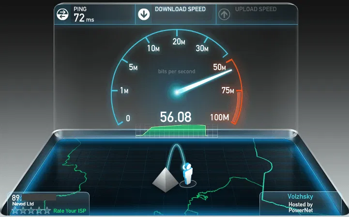 Ookla имеет сравнительно простой интерфейс для отображения скоростей и времени задержки