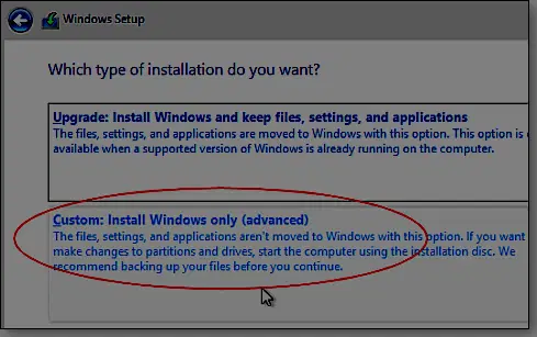 Рисунок 15. Чтобы установить Win10 на чистый жесткий диск VM, выберите тип установки Custom