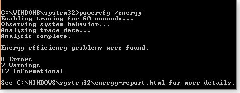Рисунок 5. Используйте окно командной строки, чтобы создать отчет о питании системы