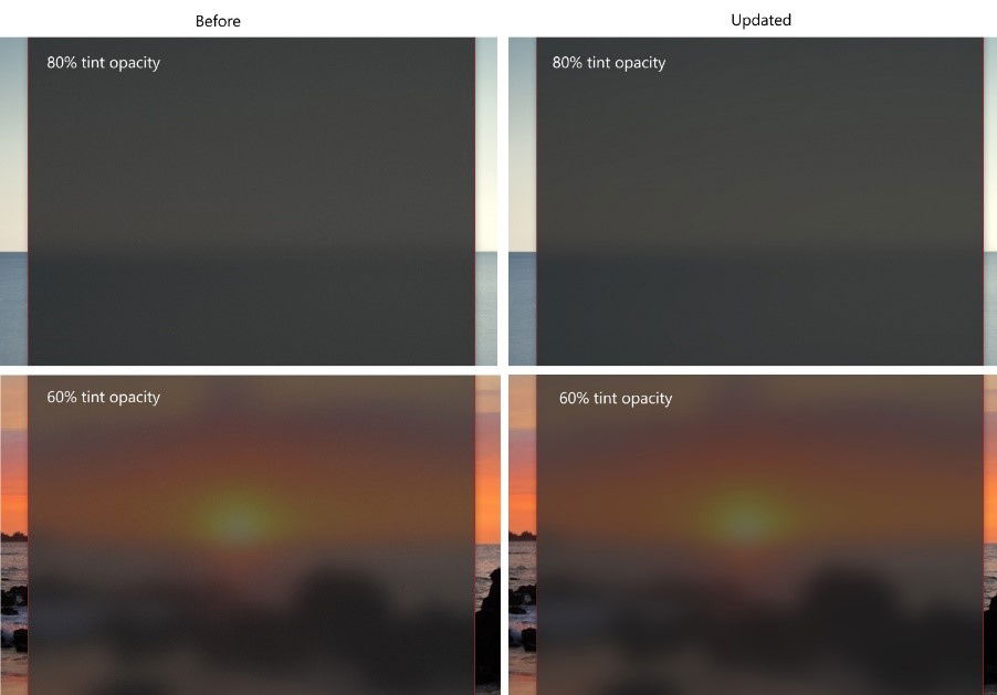 Windows 10 Insider Preview build 16241: Acrylic Material