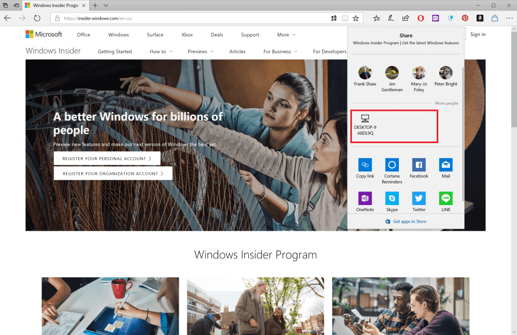 ��������� Microsoft Edge. ������� Near Share