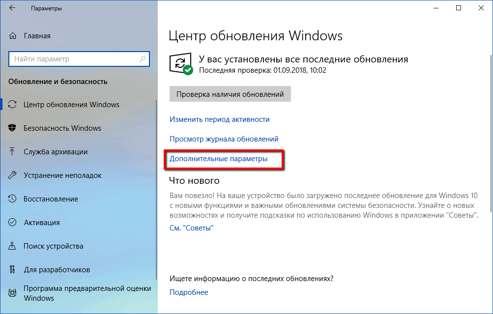 �������������� ��������� ���������� Windows 10