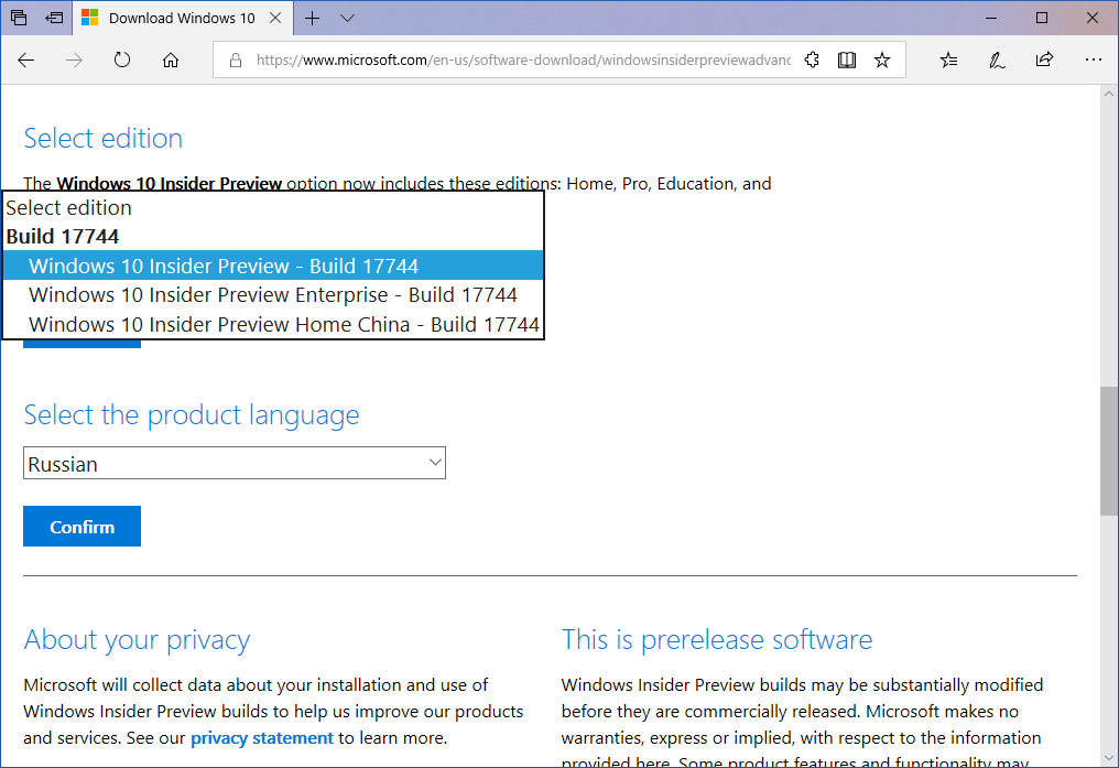 ������� Windows 10 Insider Preview build 17744