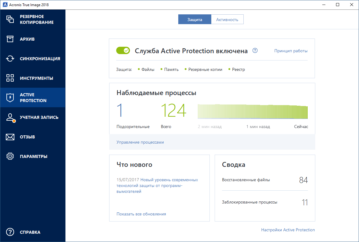 ����� Acronis True Image 2018. Acronis Active Protection