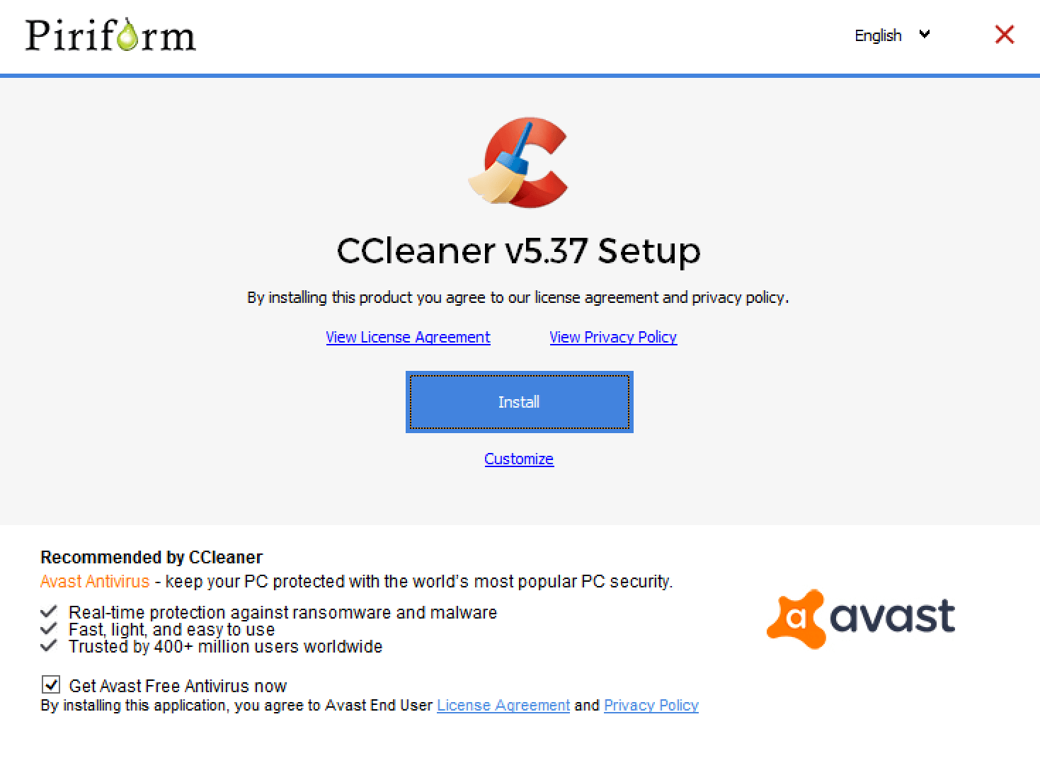 CCleaner ���������� ��� ��������� Avast Free Antivirus