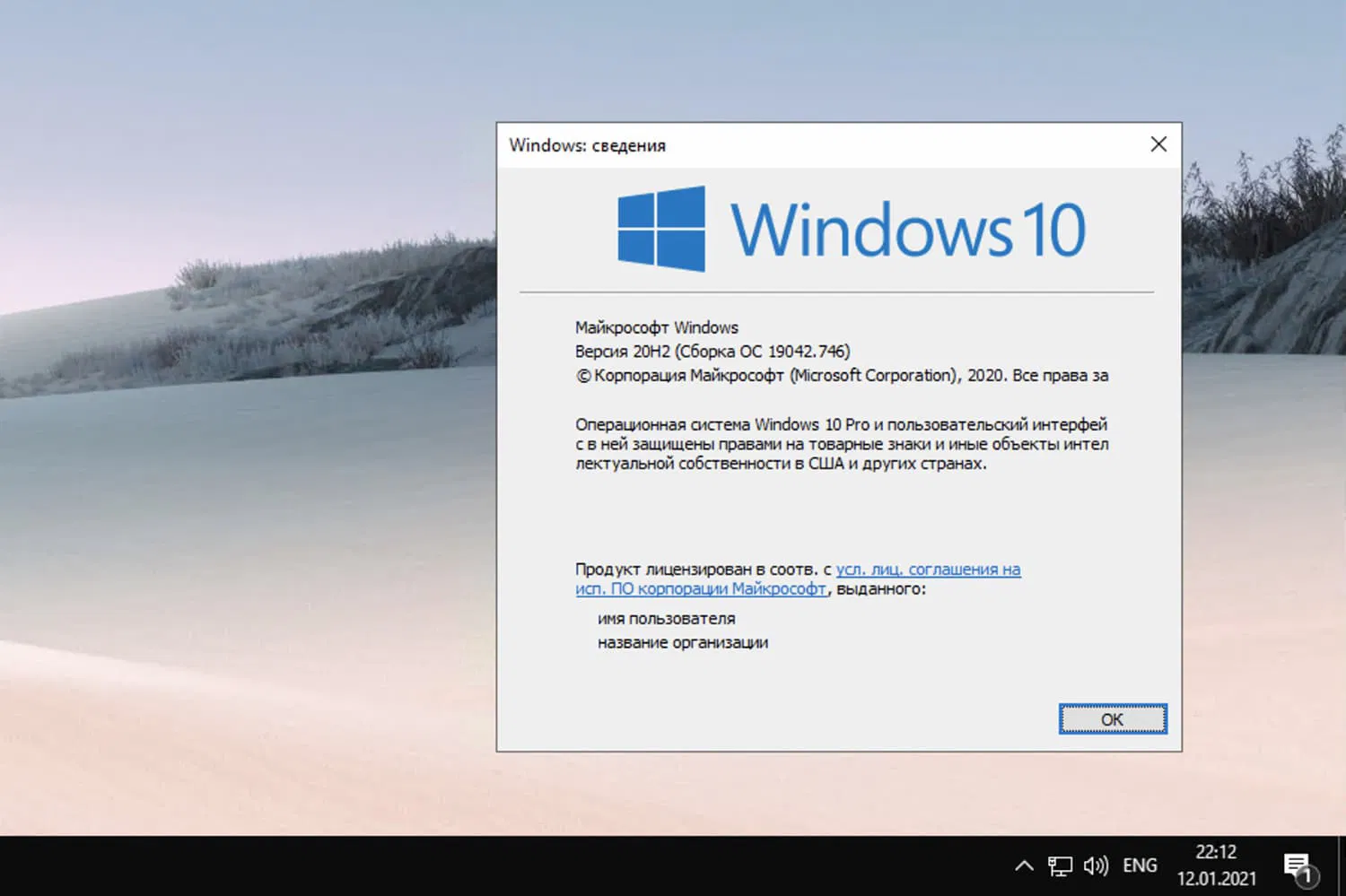 Windows 10 build 19042.746, версия 20H2