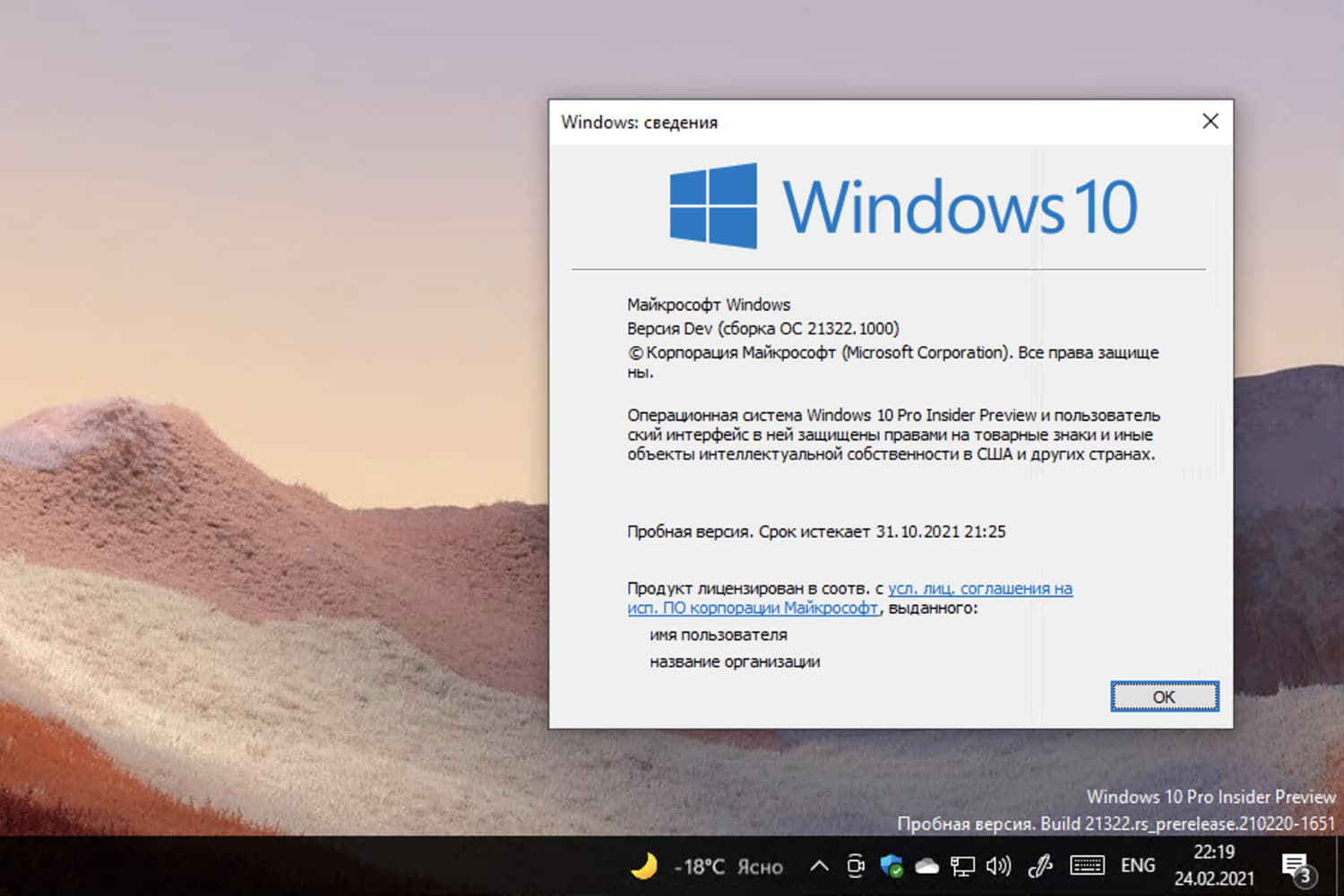 Windows 10, ������ Dev (������ 21322.1000)