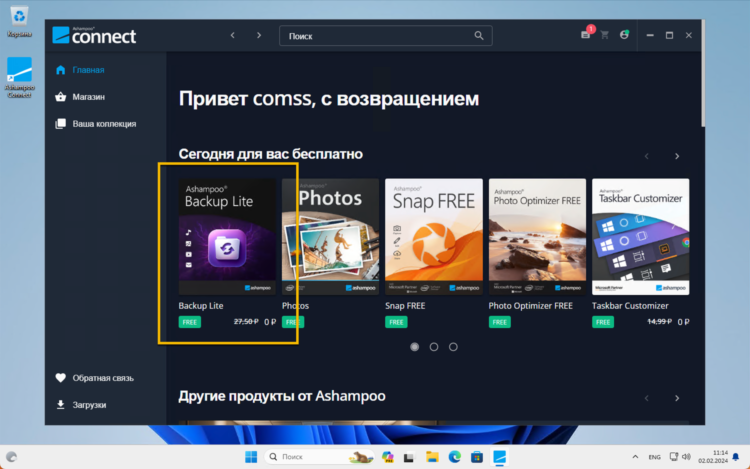 ���������� ��������  Ashampoo Backup Lite