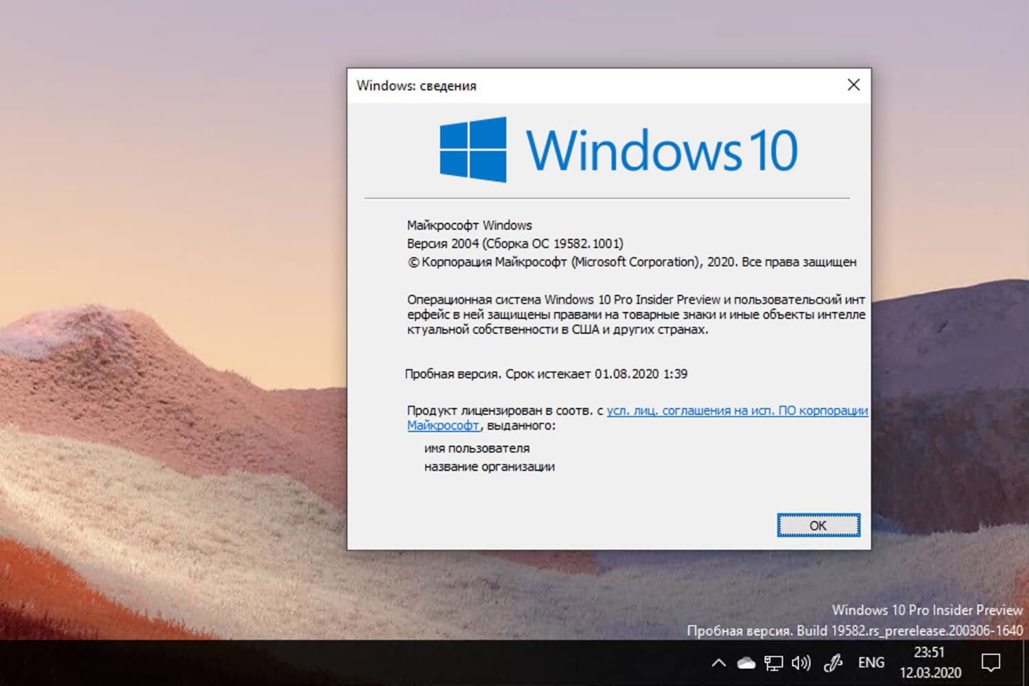 Windows 10 Insider Preview build 19582.1001, ������ 2004