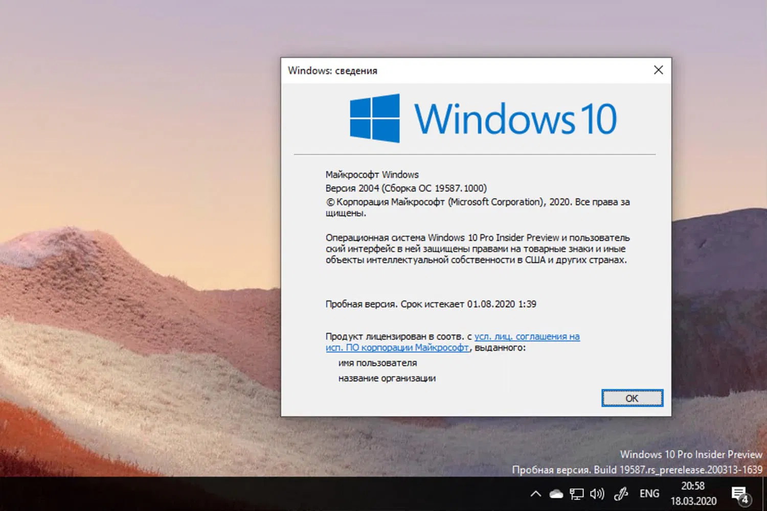 Windows 10 Insider Preview build 19587.1000, ������ 2004