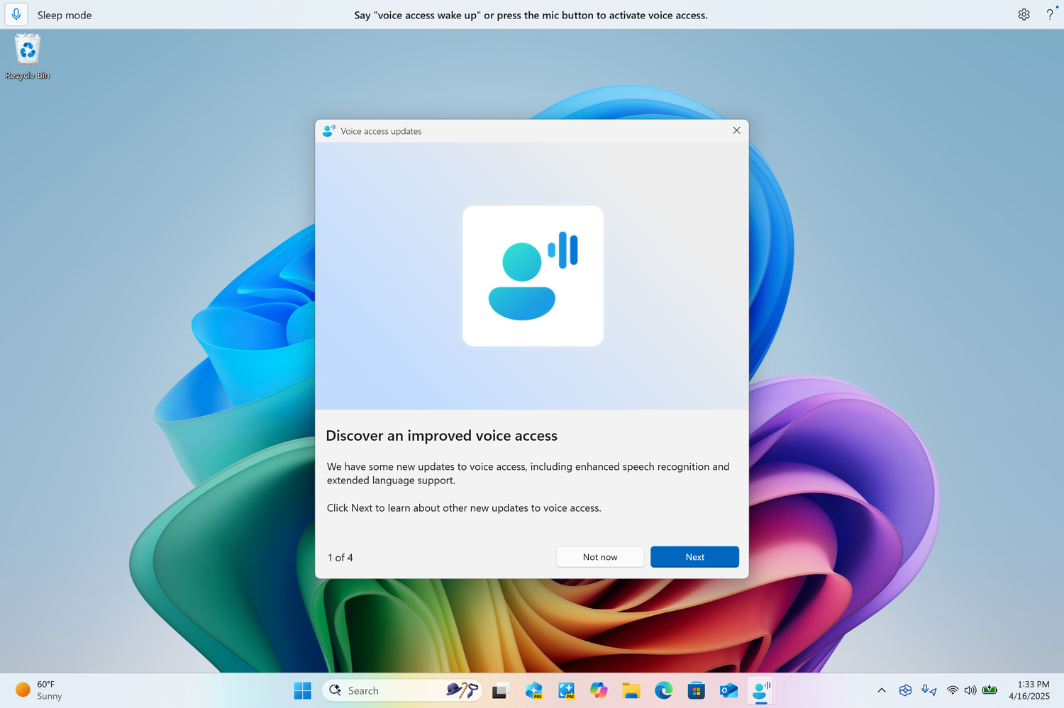 Интерфейс показа новых функций голосового управления.
