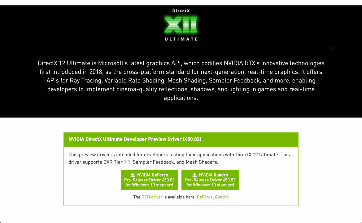 NVIDIA DirectX 12 Ultimate Developer Preview Driver ��� Windows 10