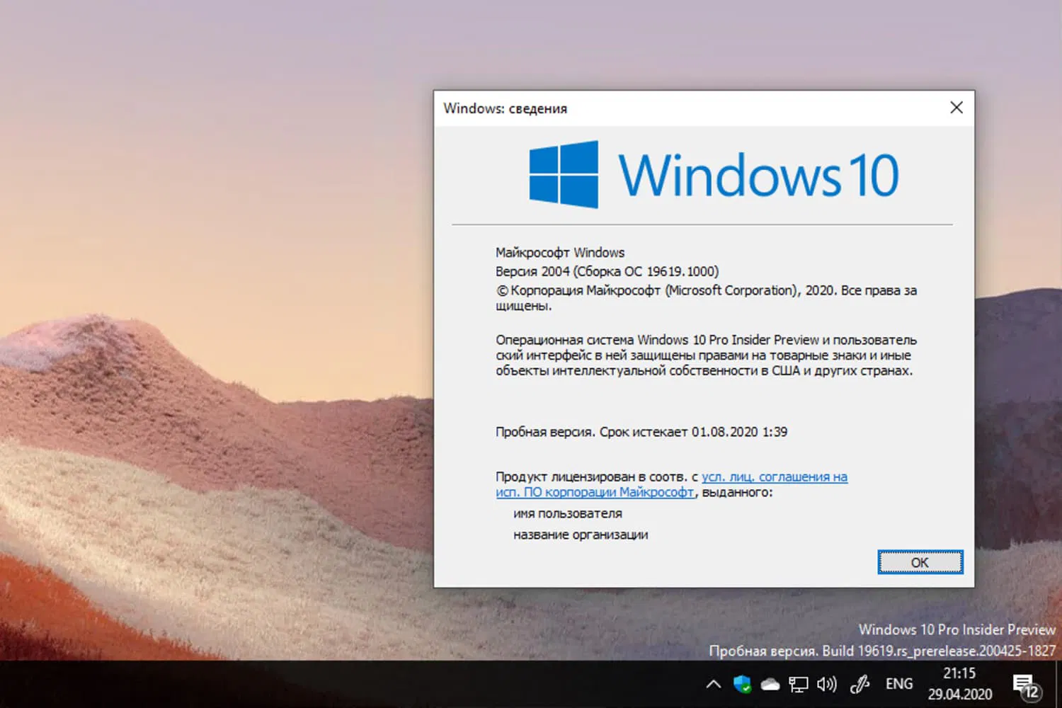 Windows 10 Insider Preview build 19619.1000, ������ 2004