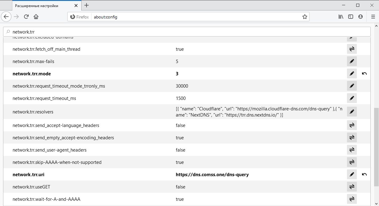 ��� ��������� DNS over HTTPS � Firefox