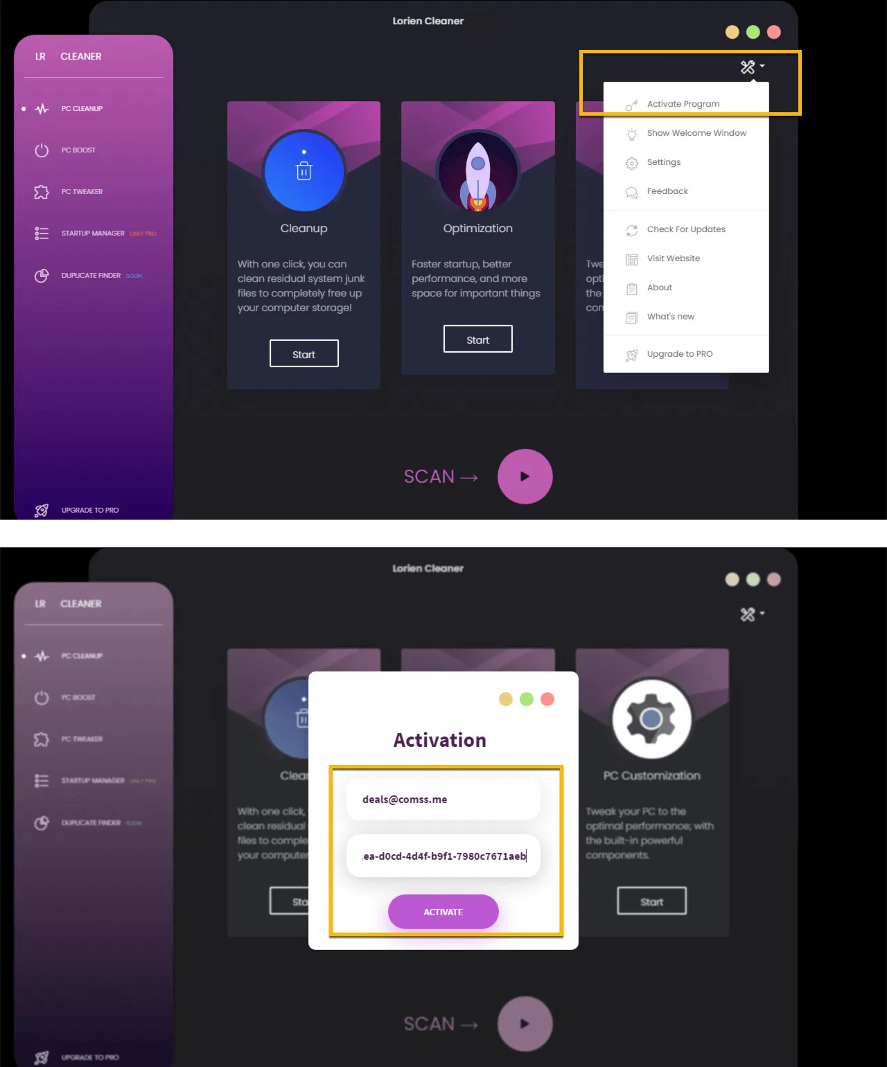 ���������� �������� Lorien Cleaner PRO