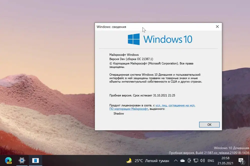 Windows 10, ������ Dev (������ 21387.1)