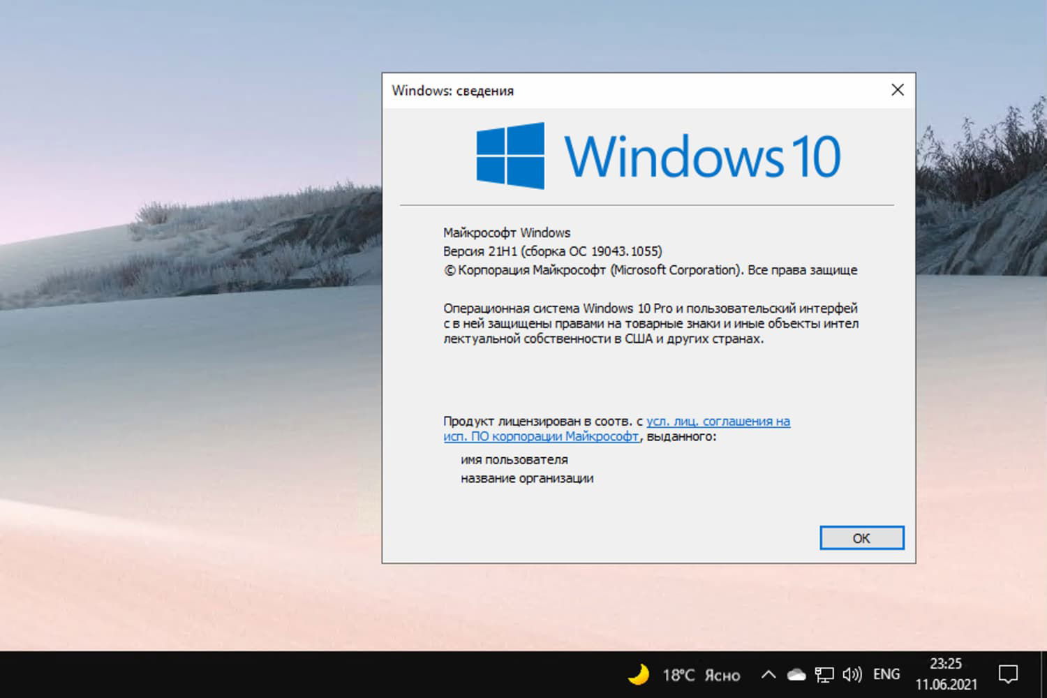 Windows 10 Build 19043.1055, версия 21H1