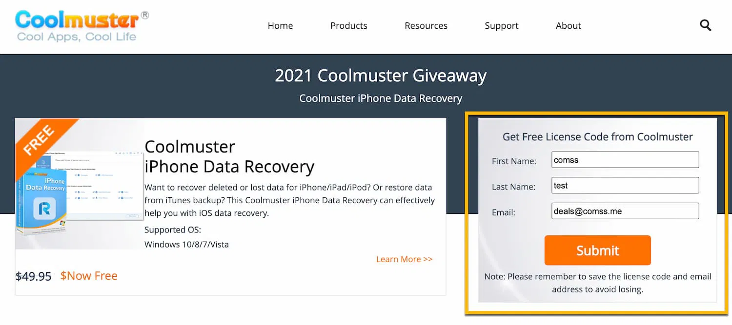 Бесплатная лицензия Coolmuster iPhone Data Recovery
