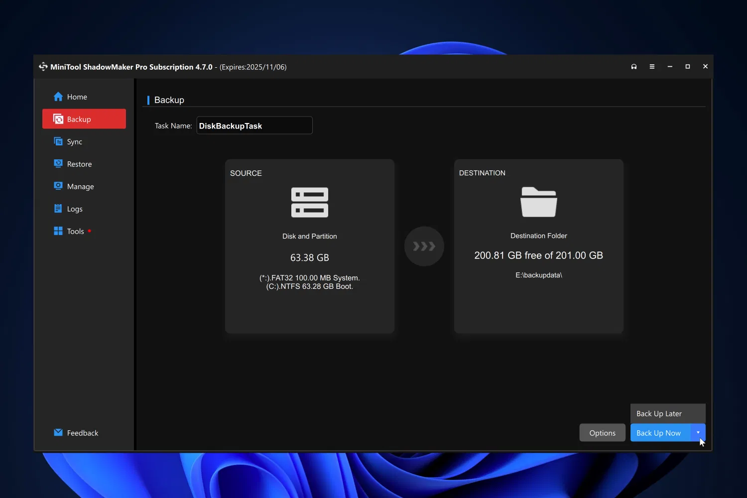 ���������� �������� MiniTool ShadowMaker Pro