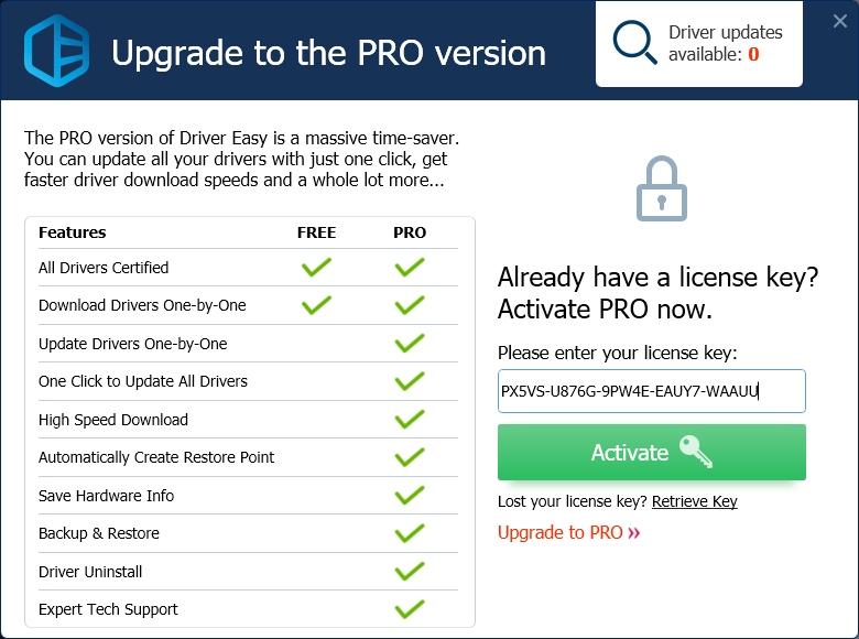 ���������� �������� Driver Easy PRO