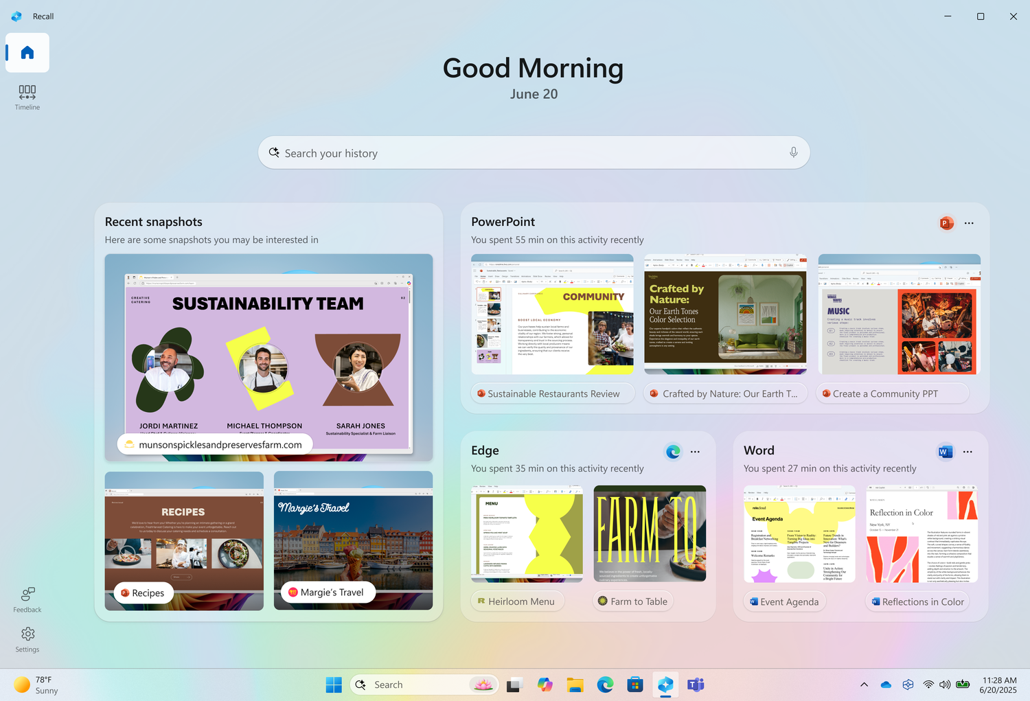 Домашняя страница Recall