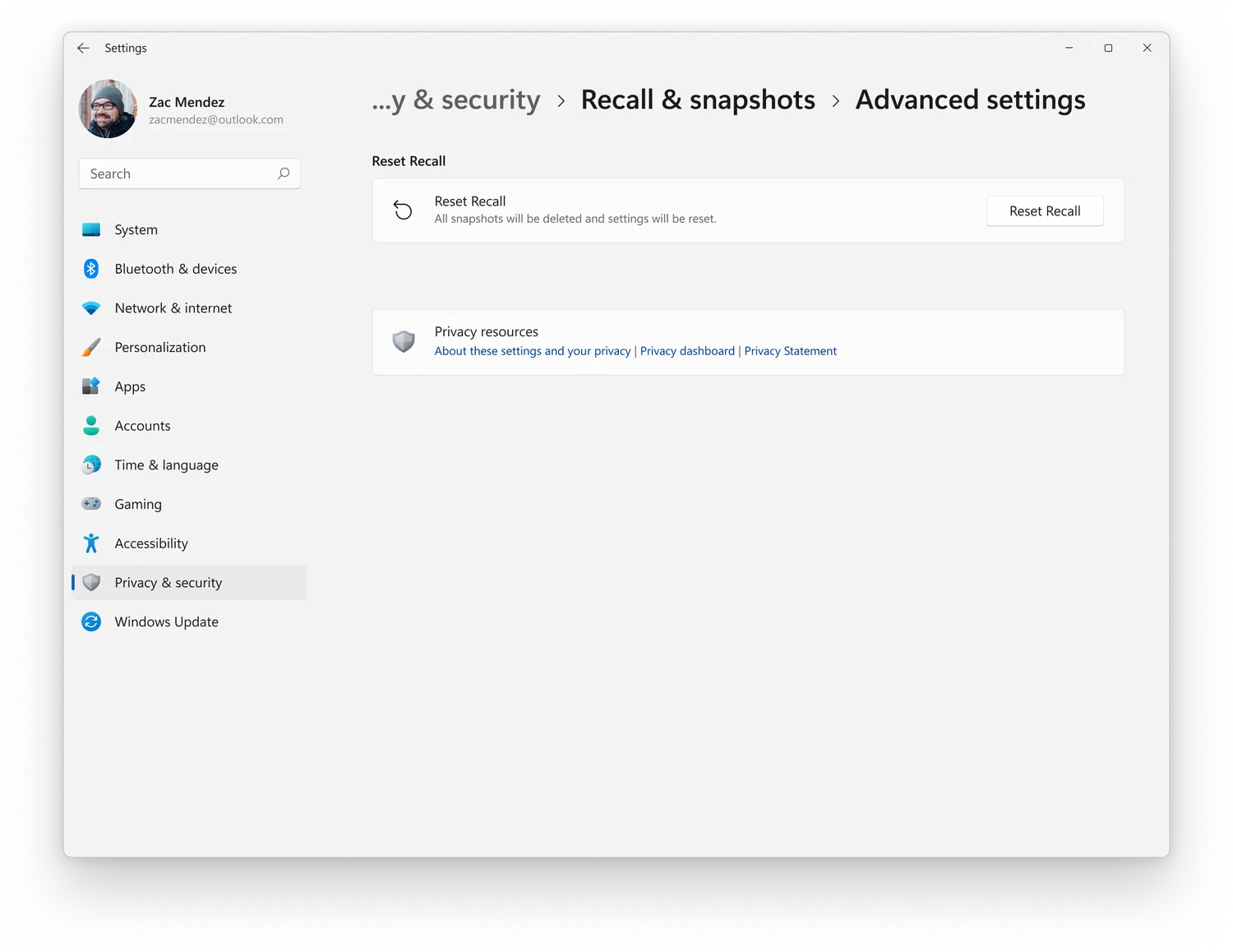 �������� ����������� �������� Recall � ����� ������� ������