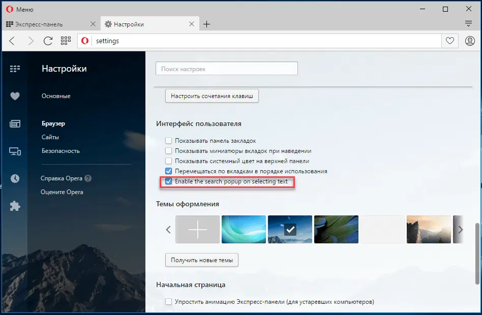 ����� ����������� ���� ������ � Opera