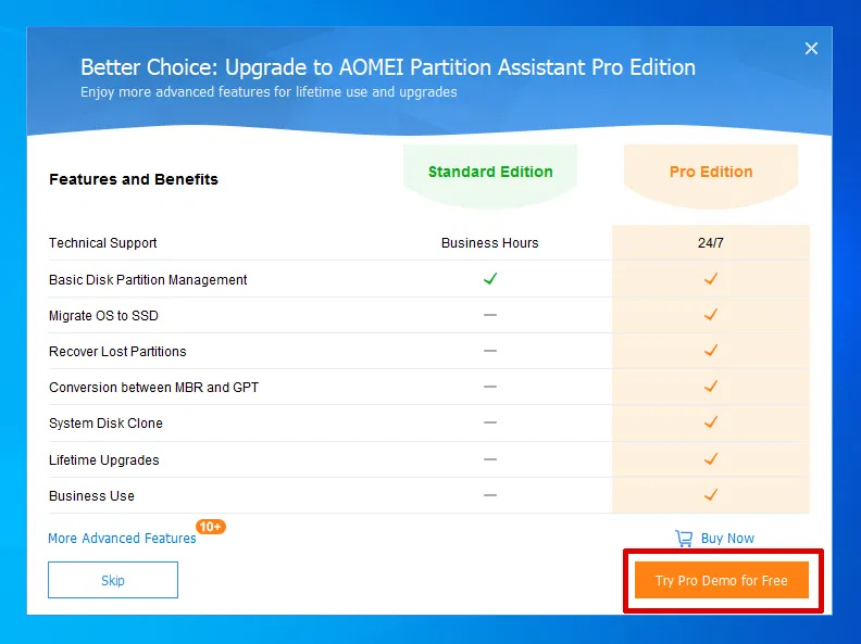 ���������� �������� AOMEI Partition Assistant Pro