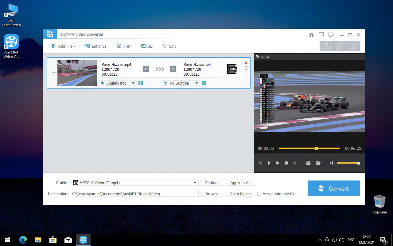 ���������� �������� AnyMP4 Video Converter