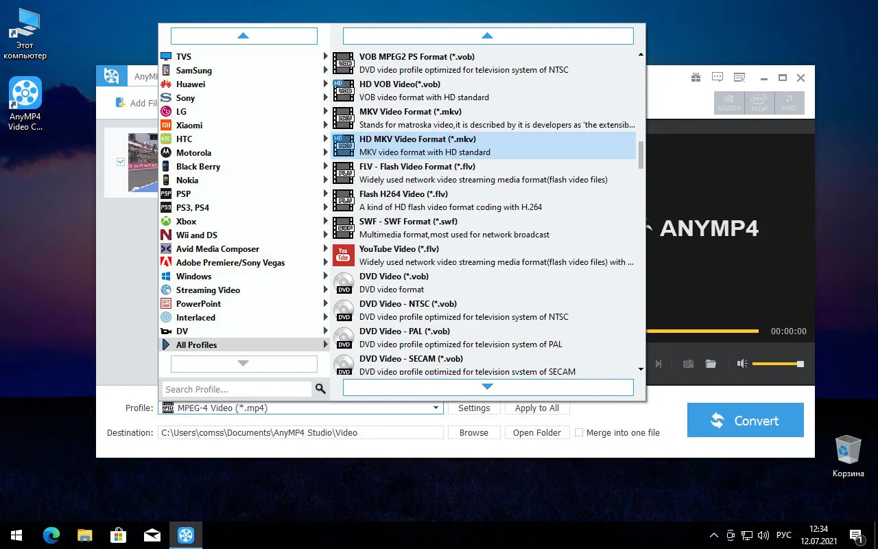 ���������� �������� AnyMP4 Video Converter