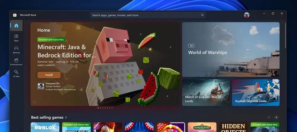 Установка из популярных разделов Microsoft Store