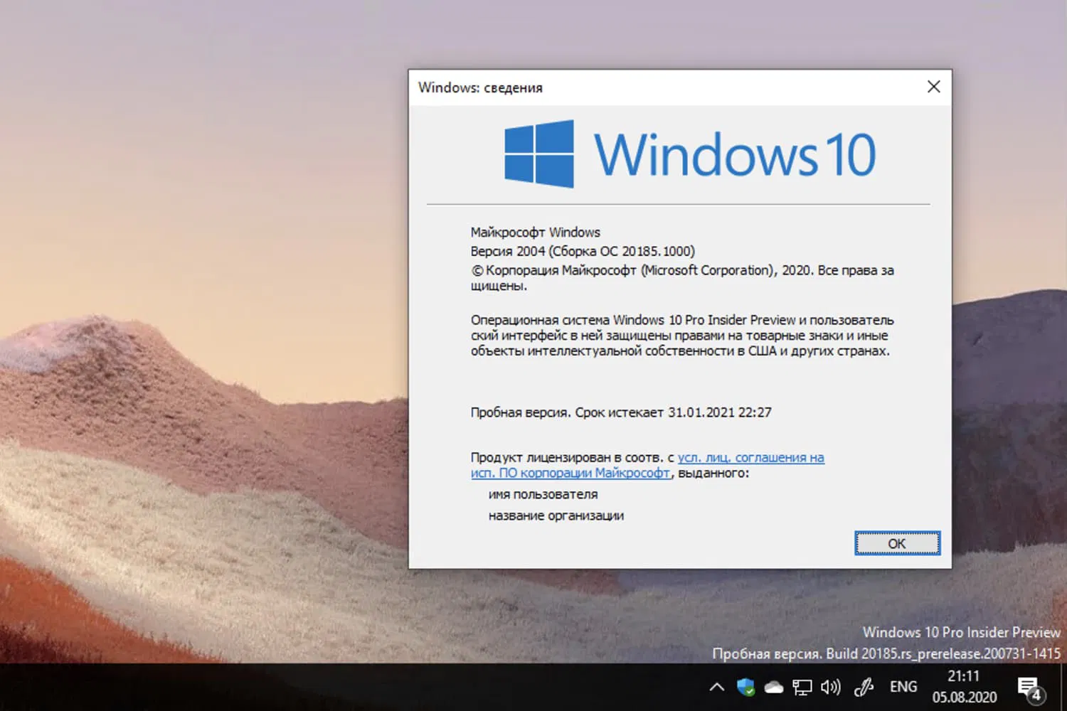 Windows 10 Insider Preview build 20185.1000, ������ 2004