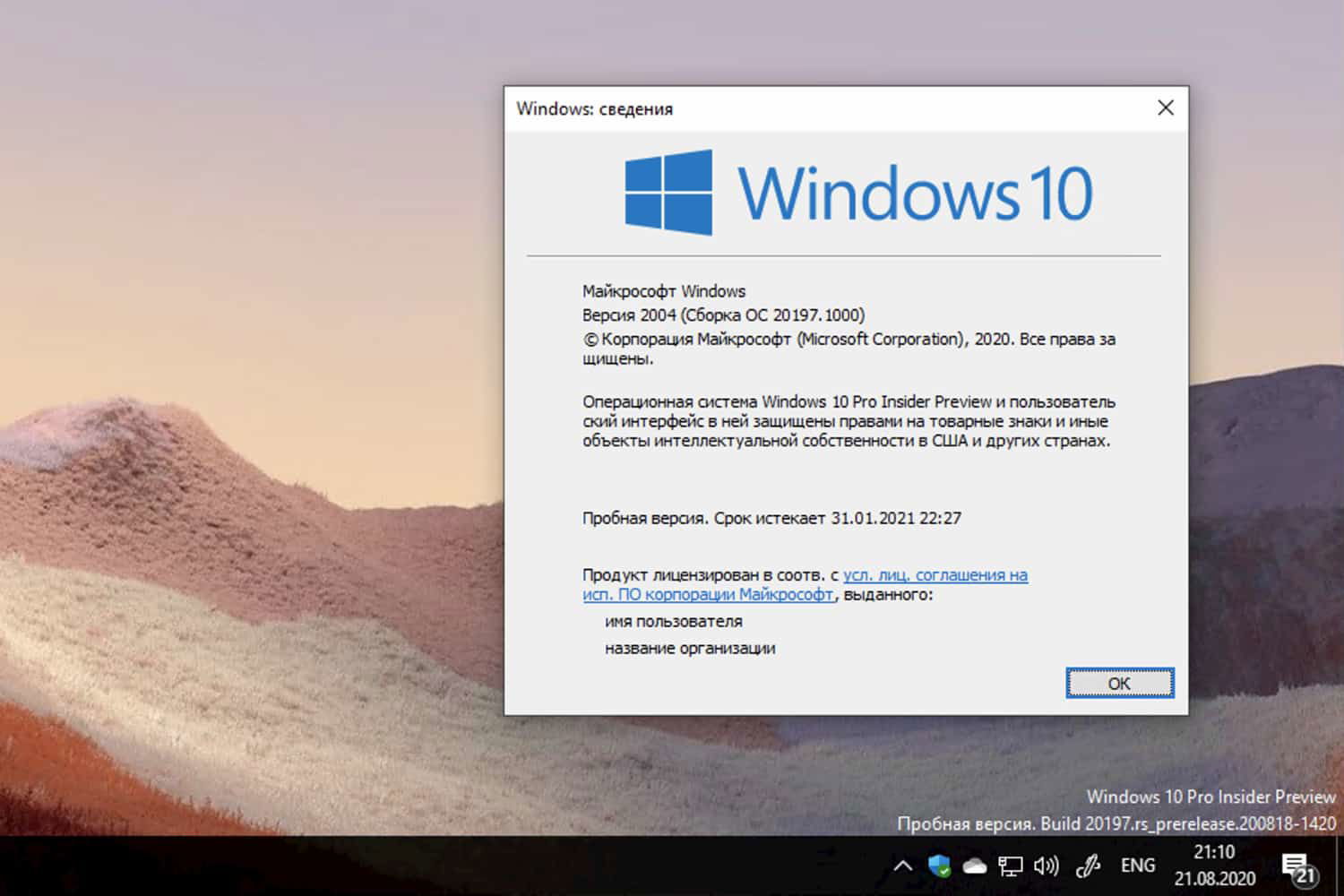 Windows 10 Insider Preview build 20197.1000, ������ 2004