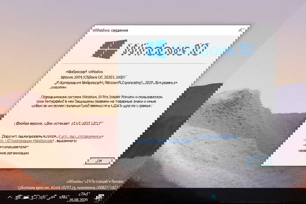 Windows 10 Insider Preview build 20201.1000, ������ 2004