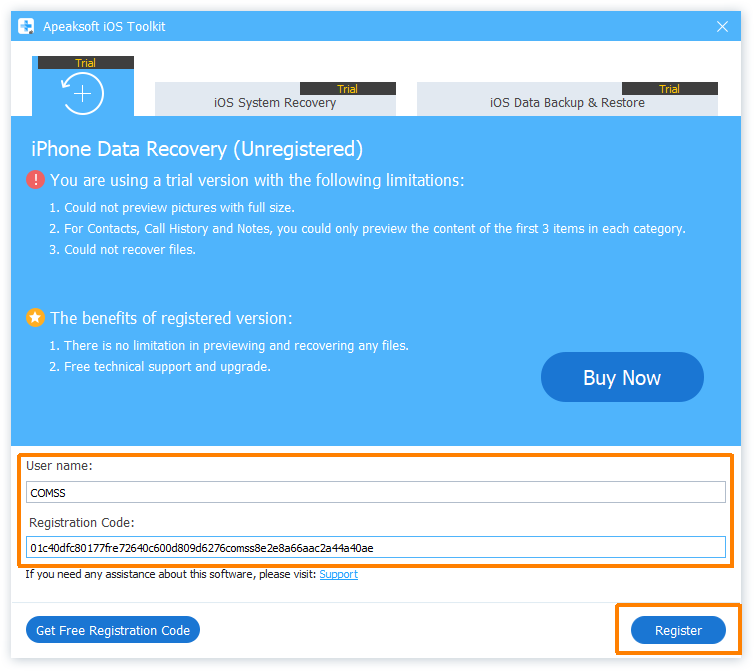 ���������� �������� Apeaksoft iPhone Data Recovery