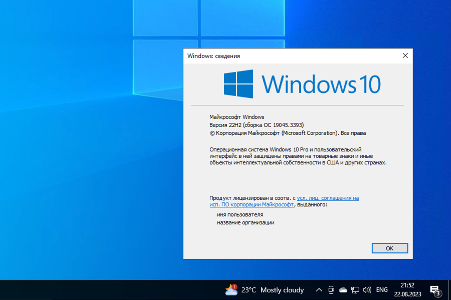 Windows 10, ������ 22H2 (������ �� 19045.3393)