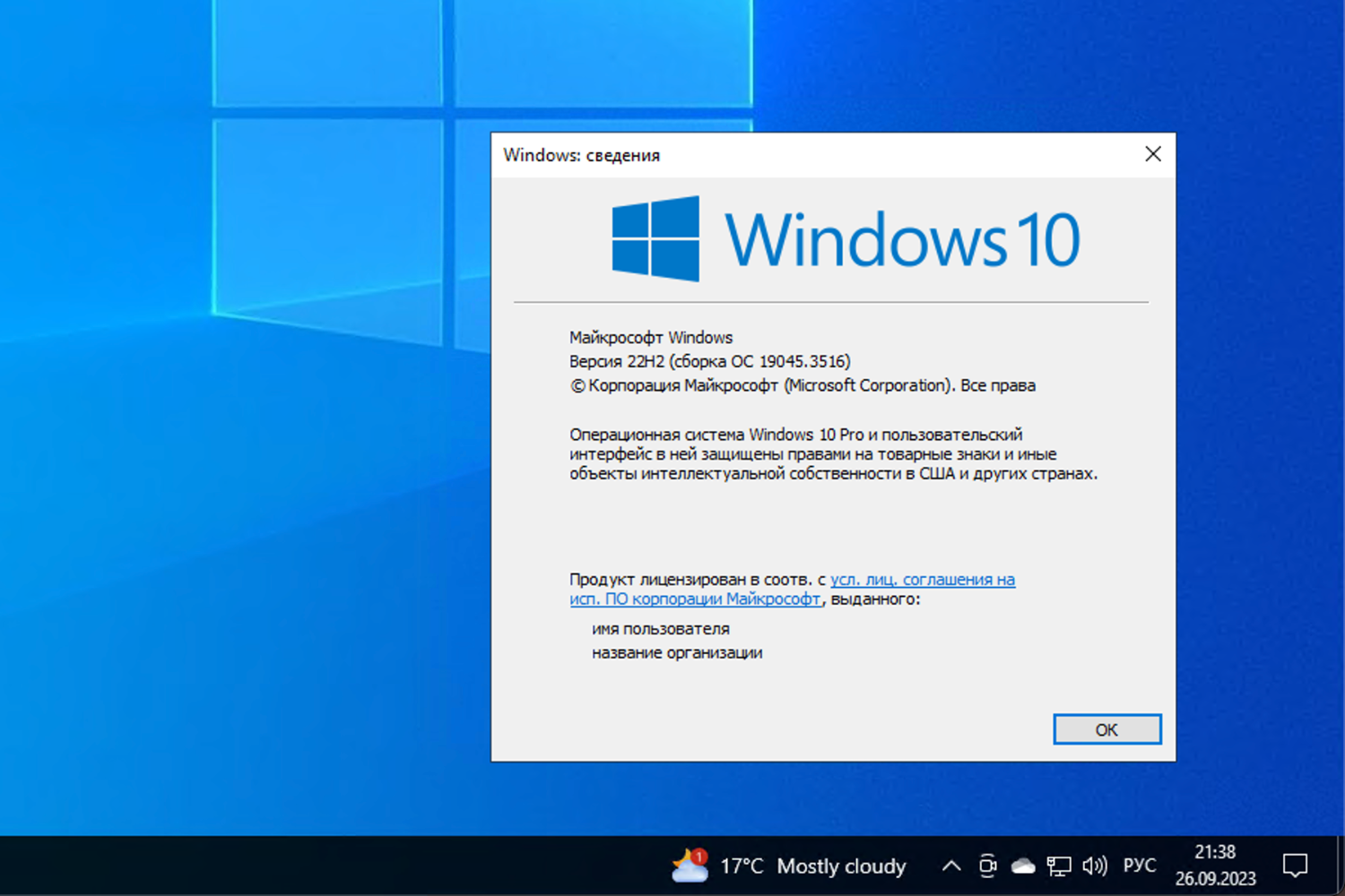 Windows 10, ������ 22H2 (������ �� 19045.3516)