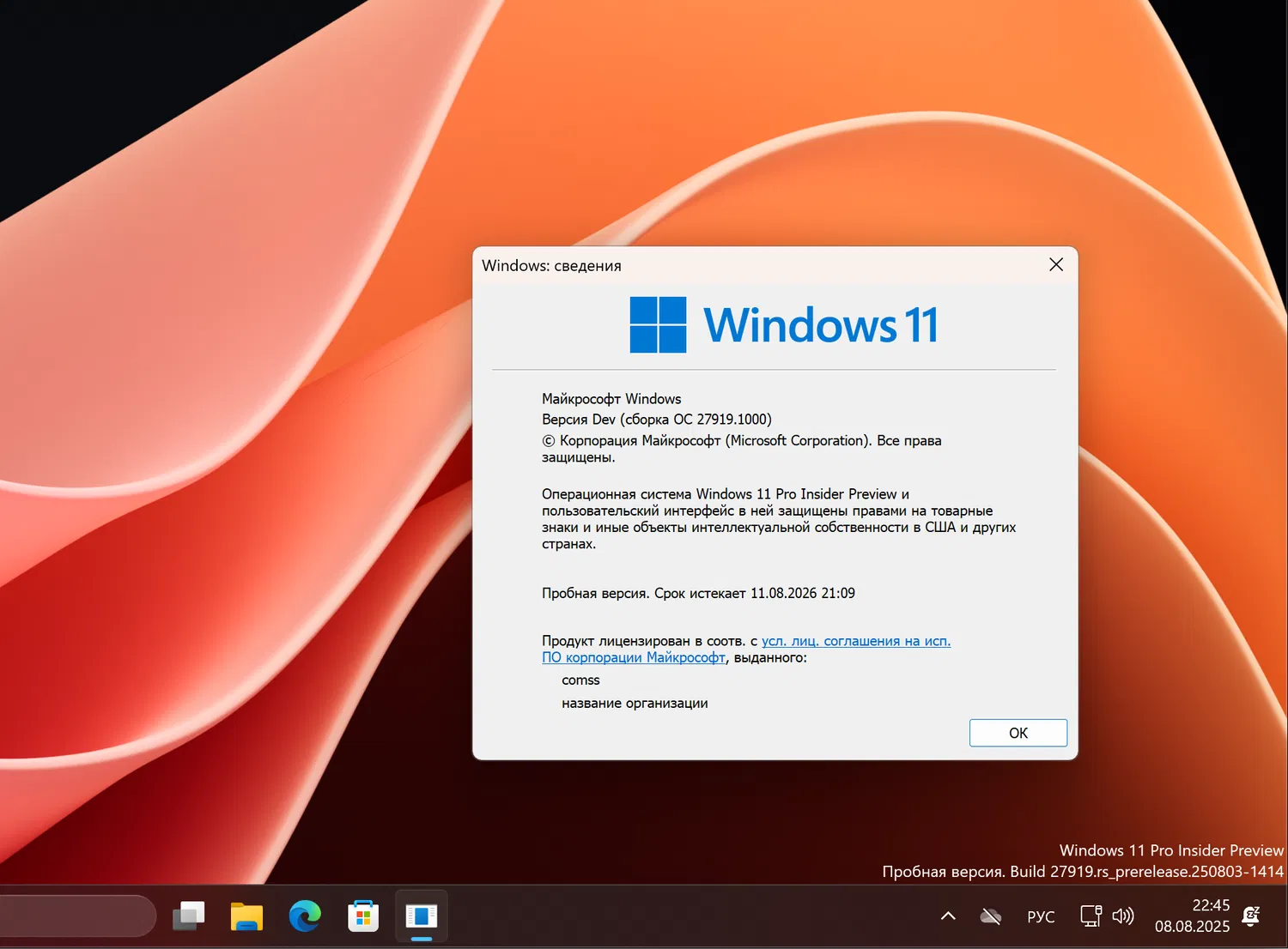 Windows 11, ������ Dev (������ �� 27919.1000)
