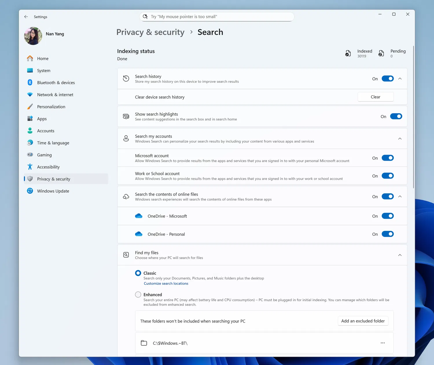 ���������� �������� ���������� ������ Windows