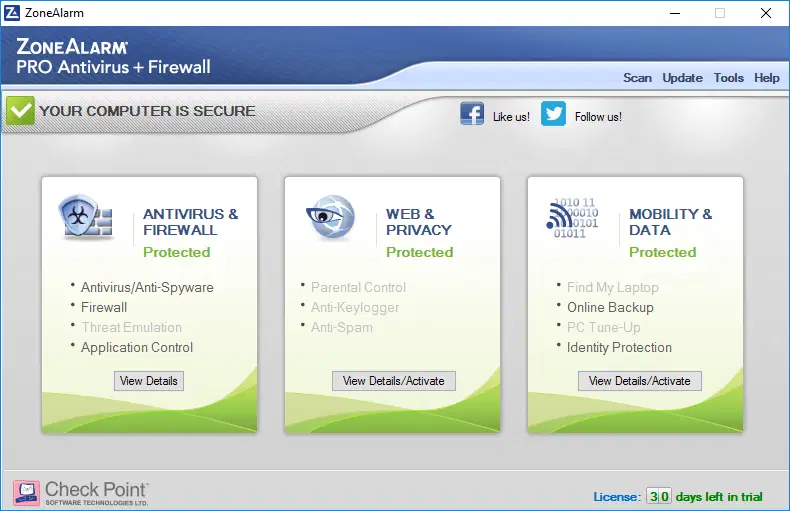 ��������� ZoneAlarm ��� Windows 10 Creators Update