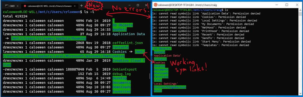 Рабочие символические ссылки на WSL