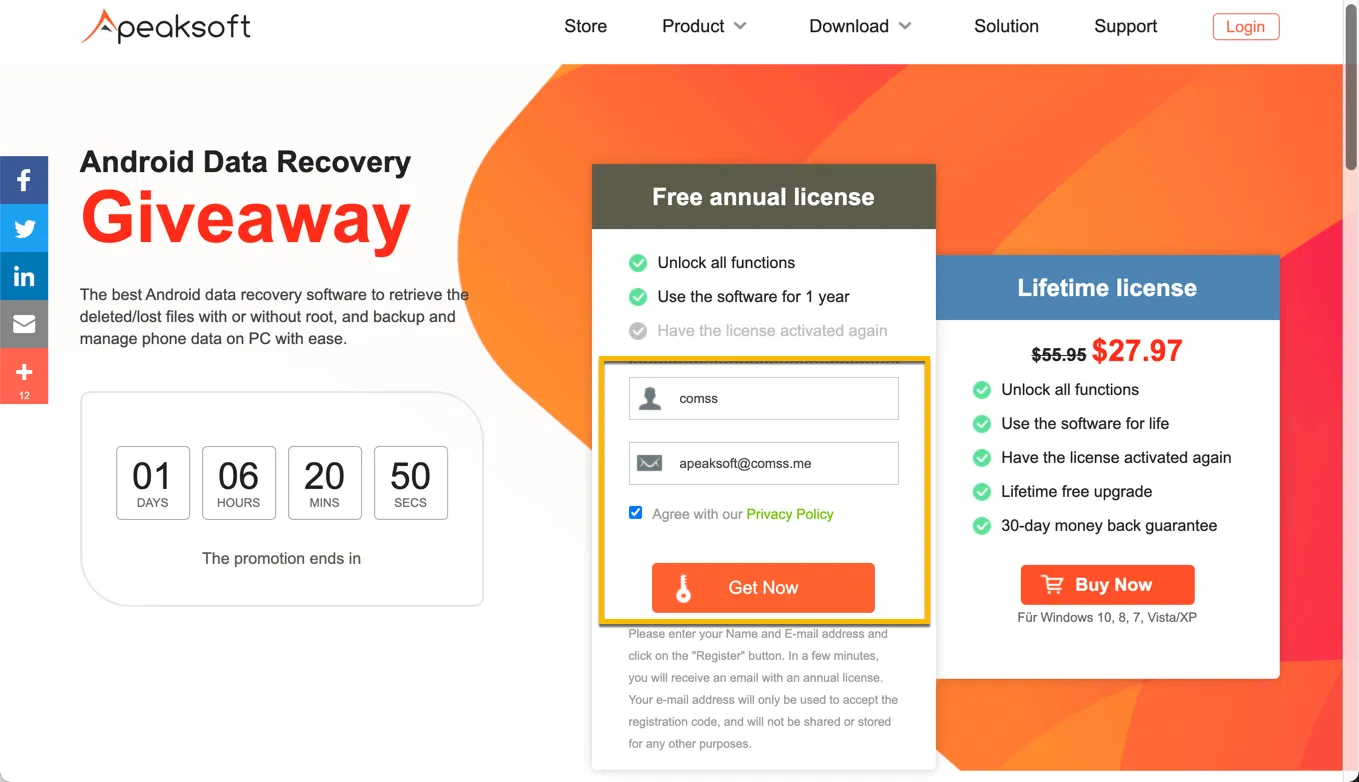 ���������� �������� Apeaksoft Android Data Recovery