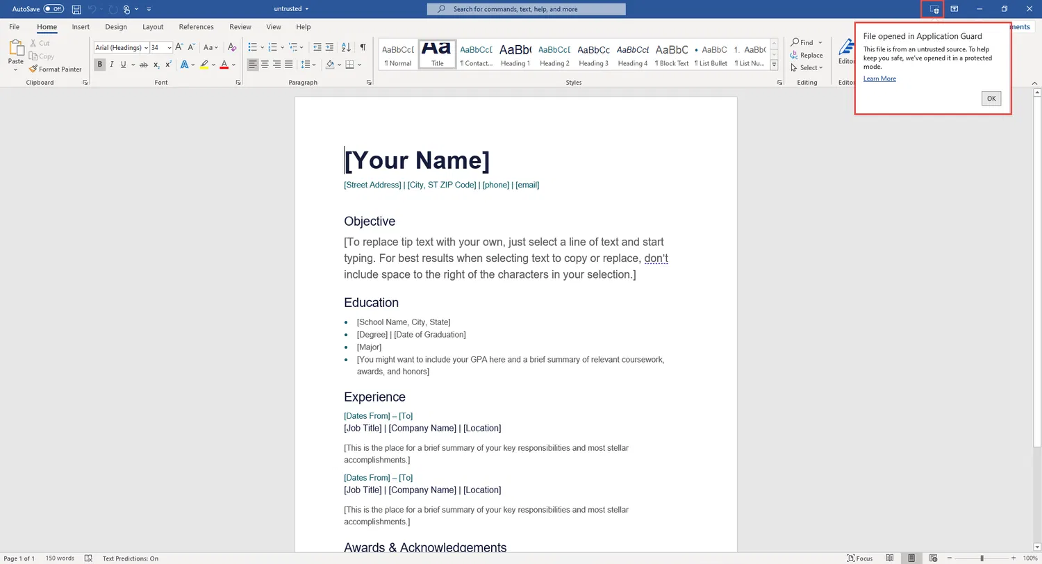 Application Guard � ��������� Microsoft ��� Office