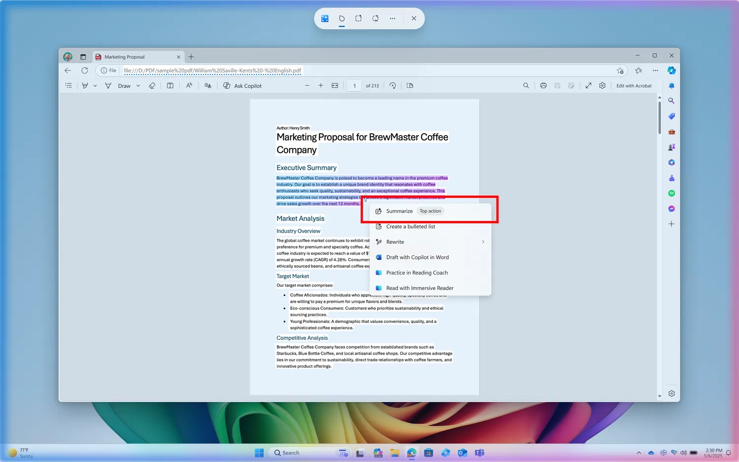 ������ ����������� �������� � ���� Click to Do.