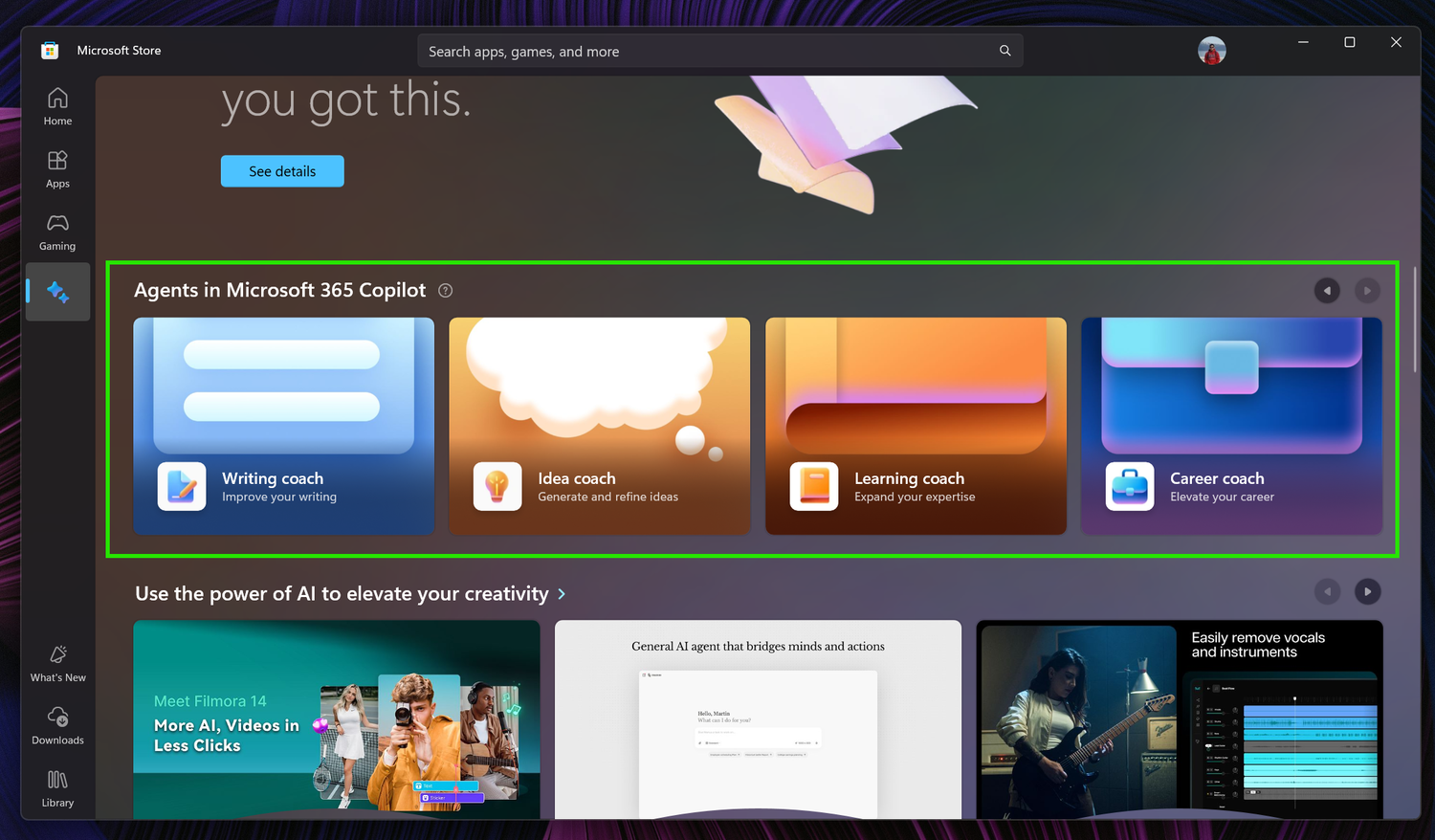 ������ � Microsoft 365 Copilot � ��-������ Microsoft Store.