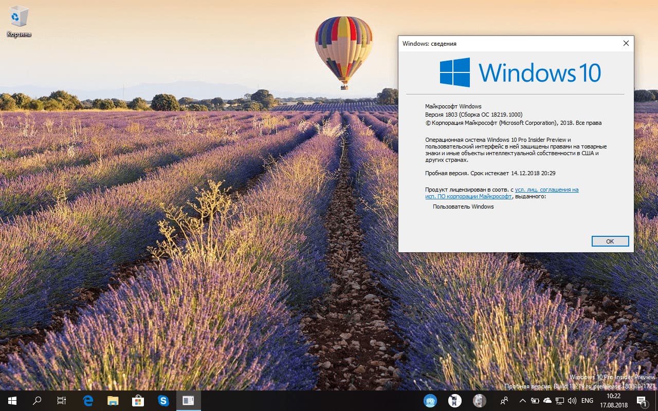Windows 10 build 18219 (19H1)